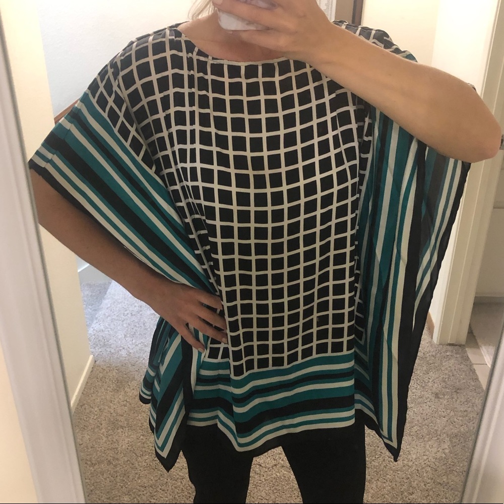 Michael Kors blouse S/M teal/blk/wht